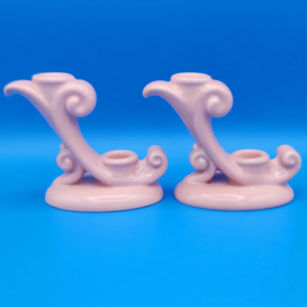 Vintage Abingdon 497 Art Deco‎ Double Scroll Candlestick Holders Made in USA